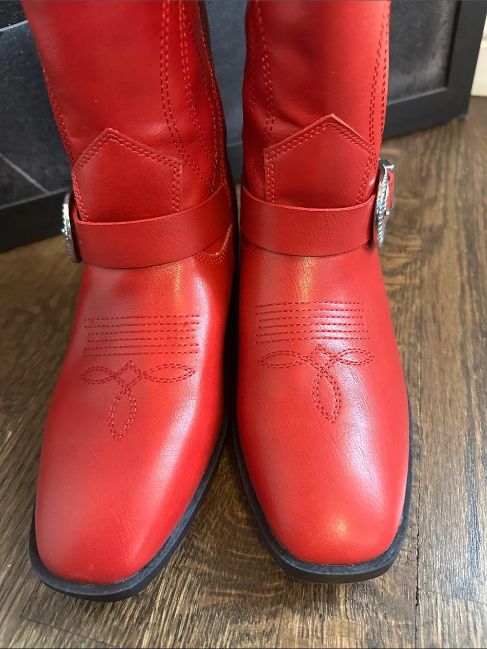 Red Western-Style Girls Boots with Silver Buckle by Dolce Vita